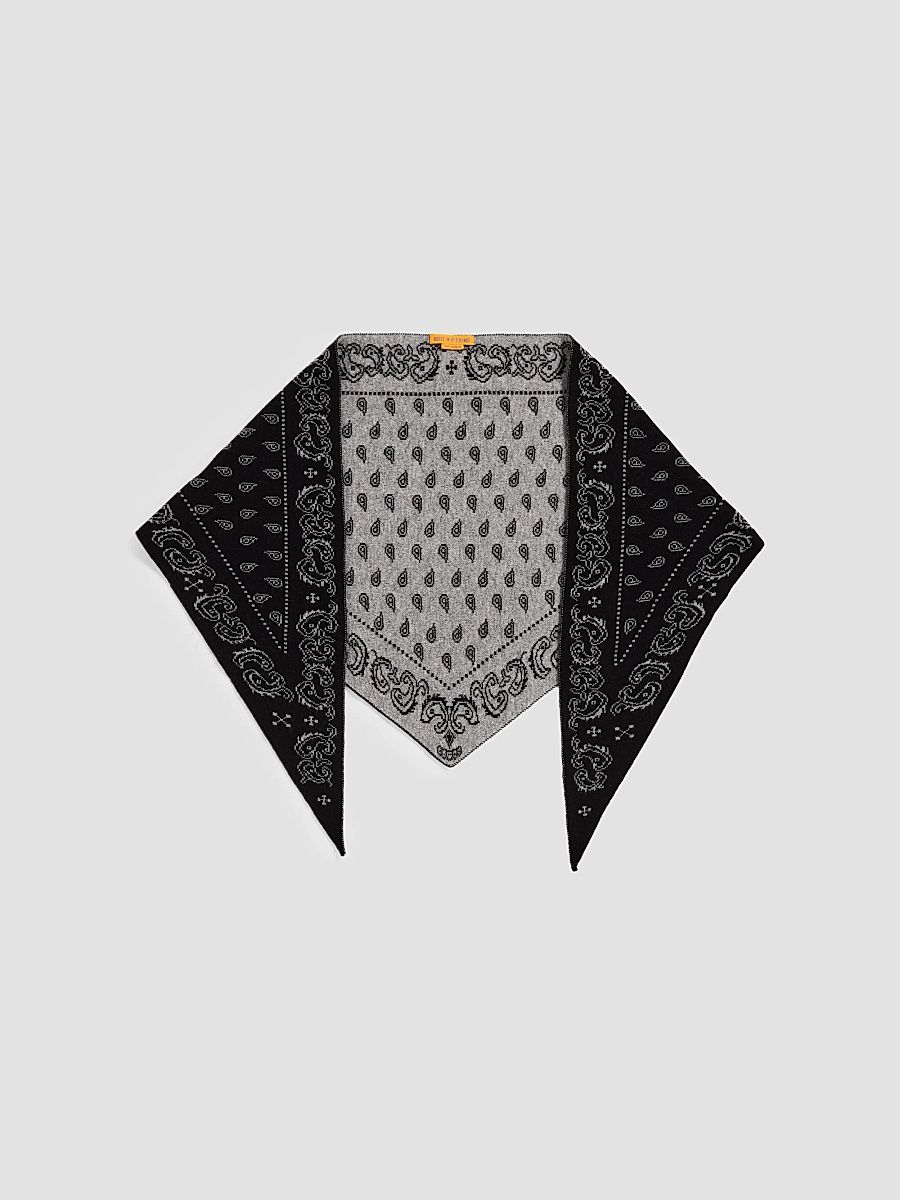 Women's Cashmere Paisley Triangle Bandana - Black Heather Grey