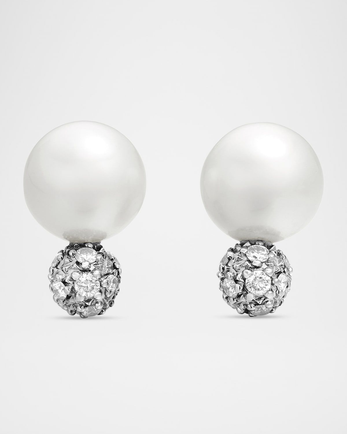 Solari Stud Earrings with Diamonds and Pearls in Silver, 13mm