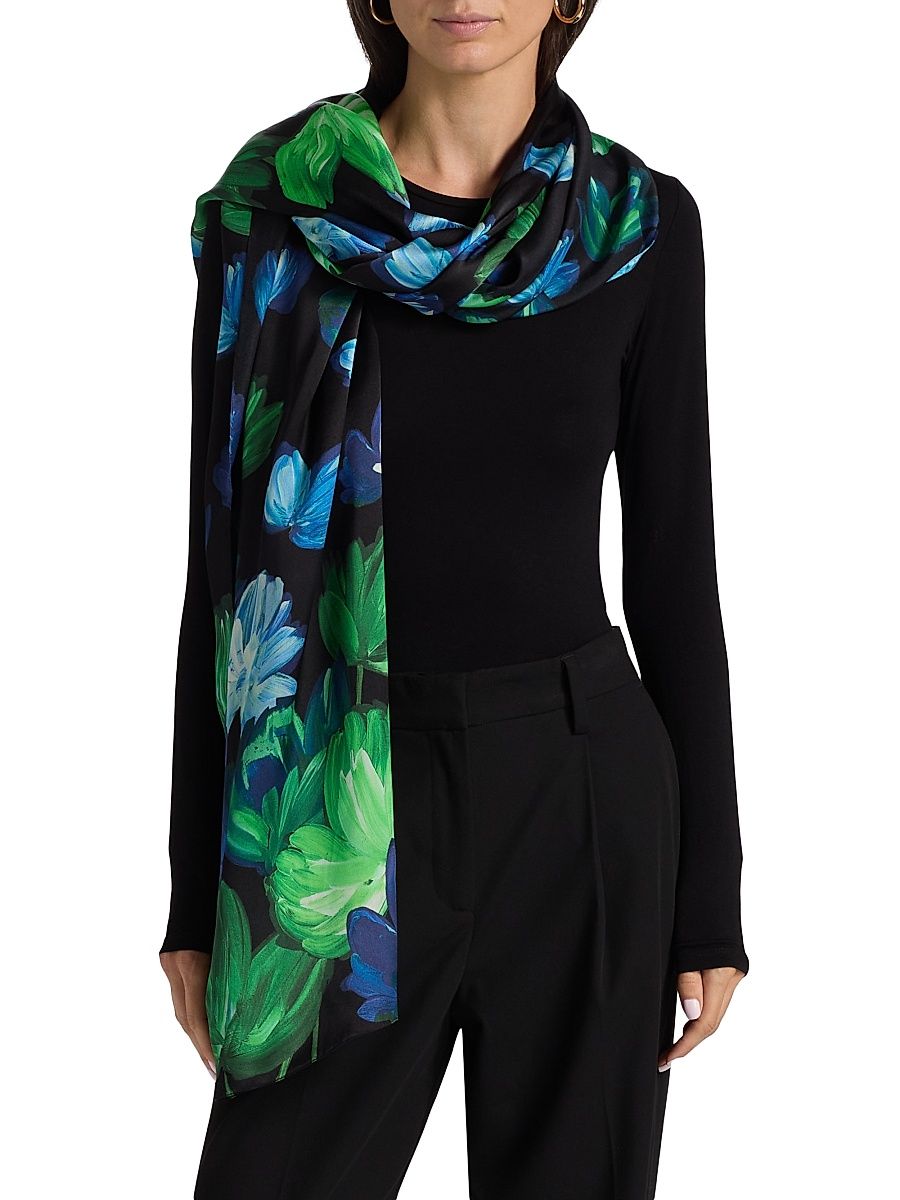 Women's Mariette Printed Silk Satin Scarf - Donna Blue