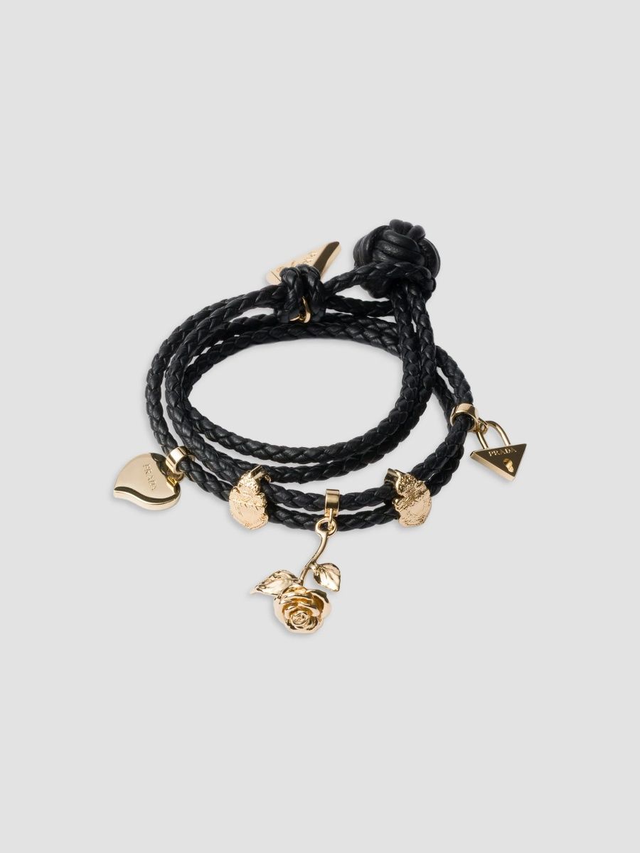 Prada Women's Braided Nappa Leather Bracelet - Black - Size Large
