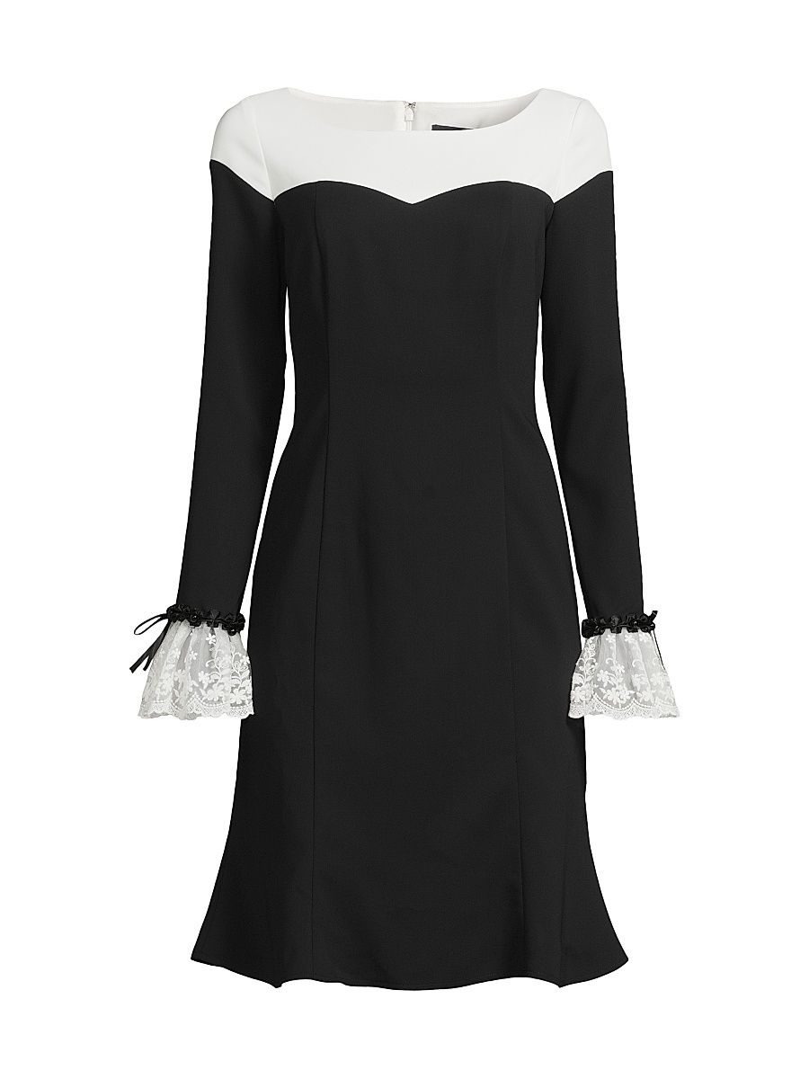 Women's Crepe A-Line Dress - Black White - Size 16