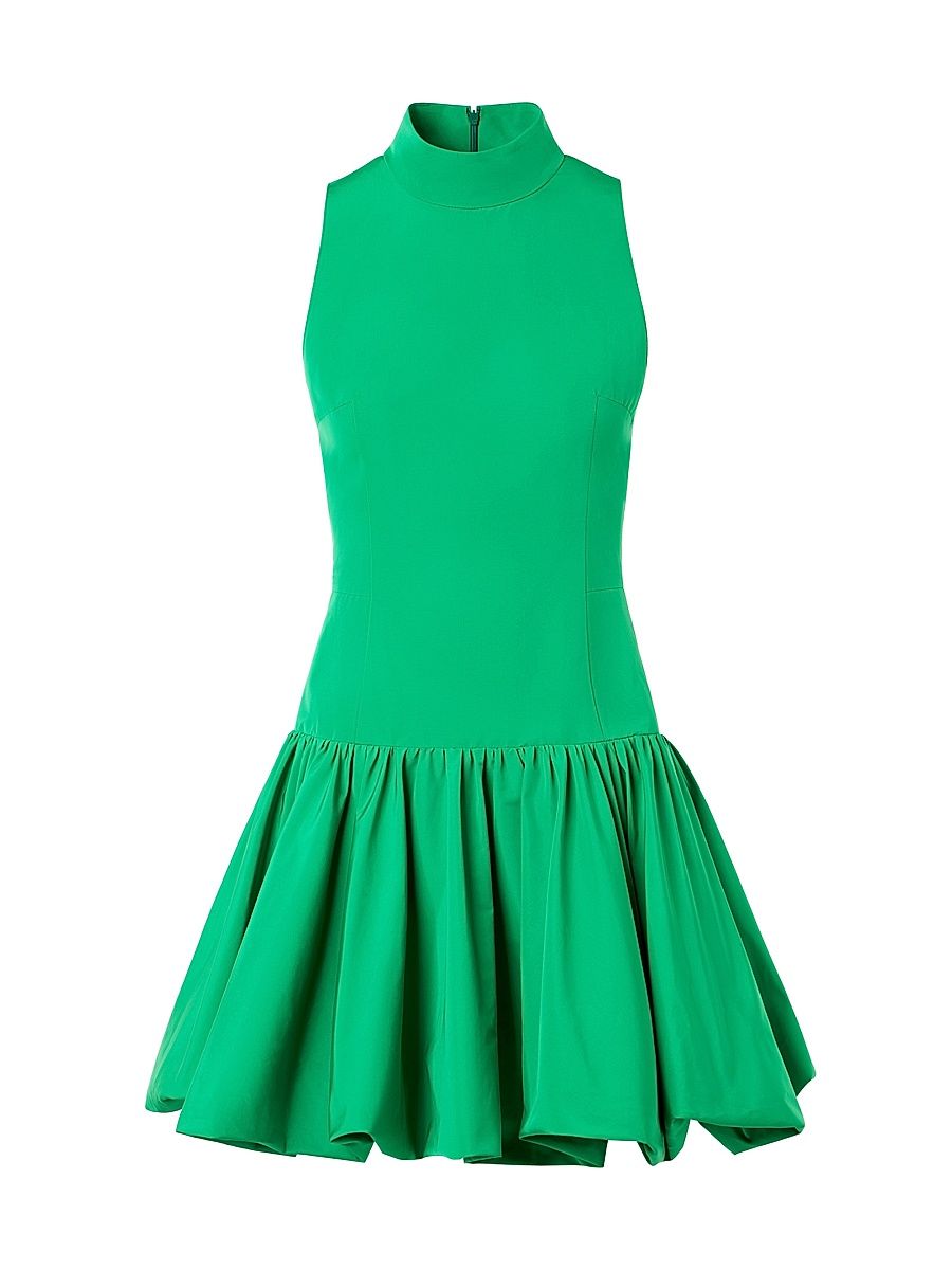 Women's Techno Taffeta Gathered Flounce Minidress - Green - Size 12