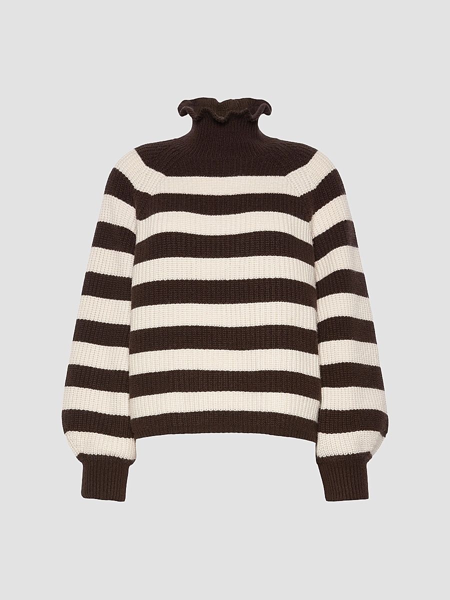 Women's Relaxed Cut Wool and Cashmere Sweater - Dark Brown - Size Large
