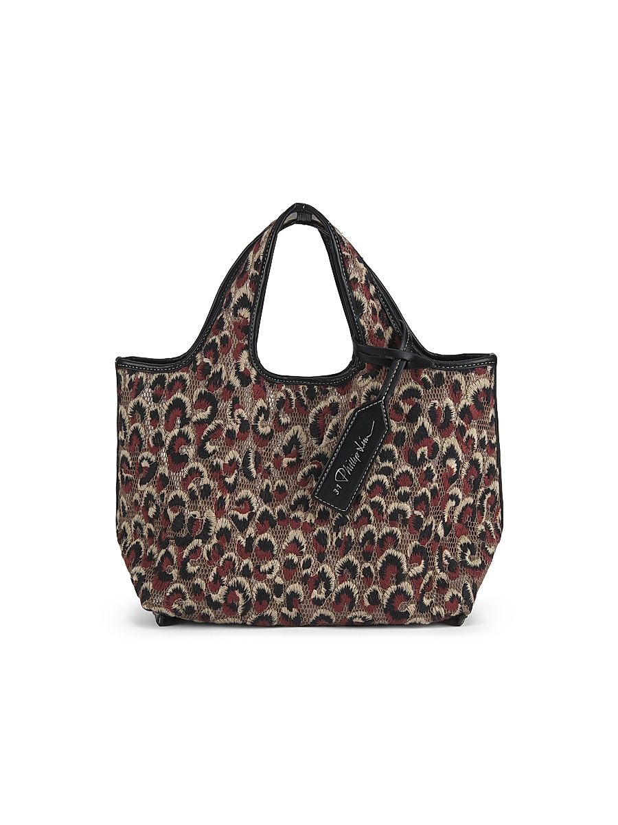Women's Mini Market Leopard-Embroidered Tote Bag - Leopard