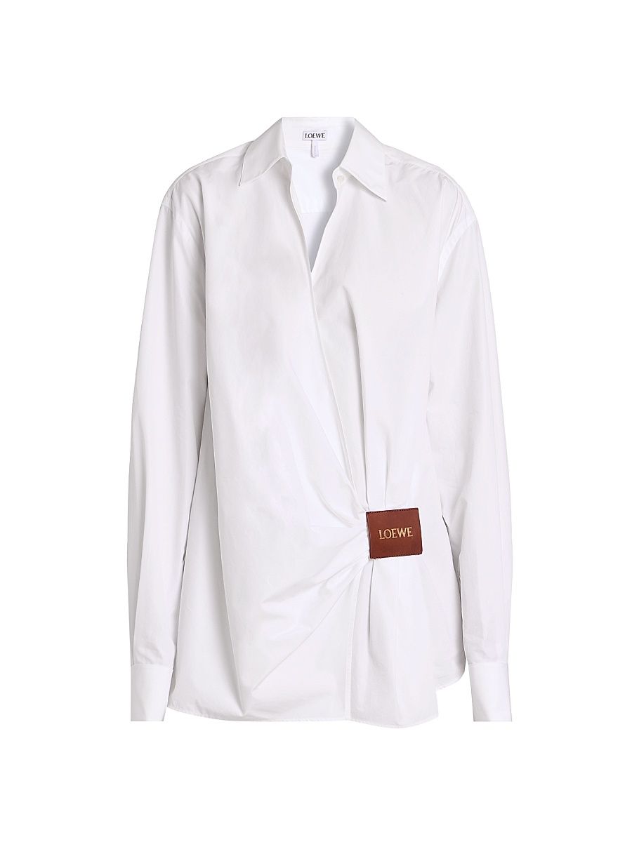 Women's Draped Cotton Shirt - White - Size 2