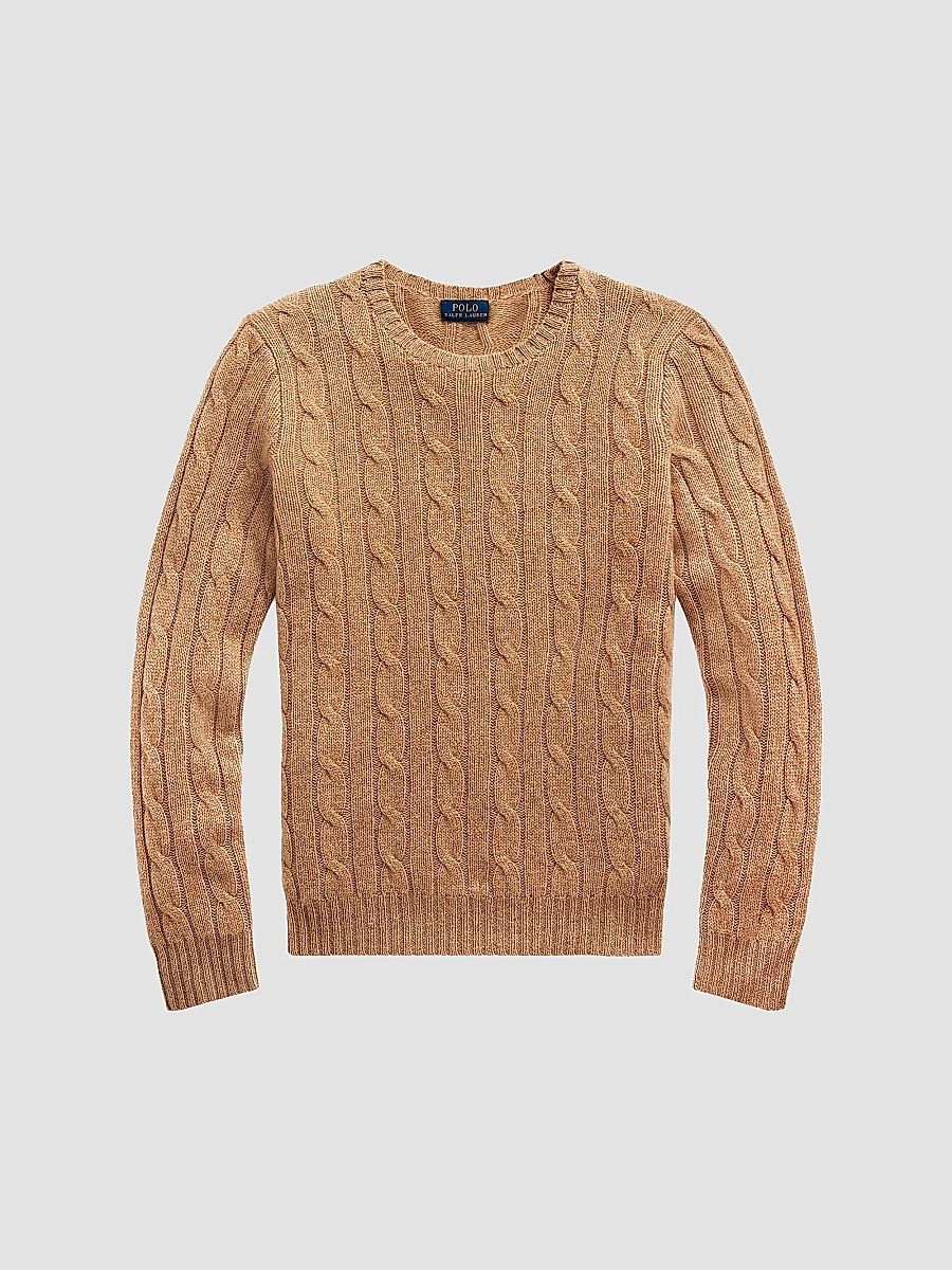 Polo Ralph Lauren Women's Cashmere Cable-Knit Crewneck Sweater - Camel Melange - Size XS