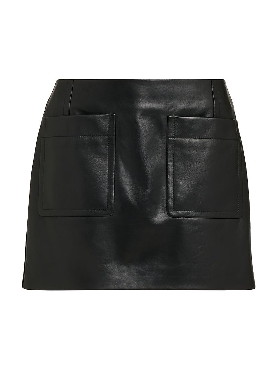 Women's Leather Patch Pocket Miniskirt - Black - Size 4