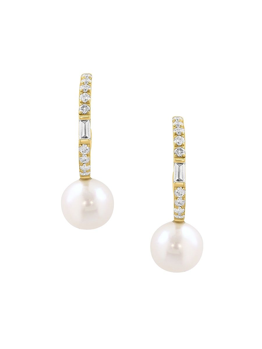 Women's 14K Yellow Gold, Freshwater Pearl & 0.15 TCW Diamond Drop Earrings - Yellow Gold