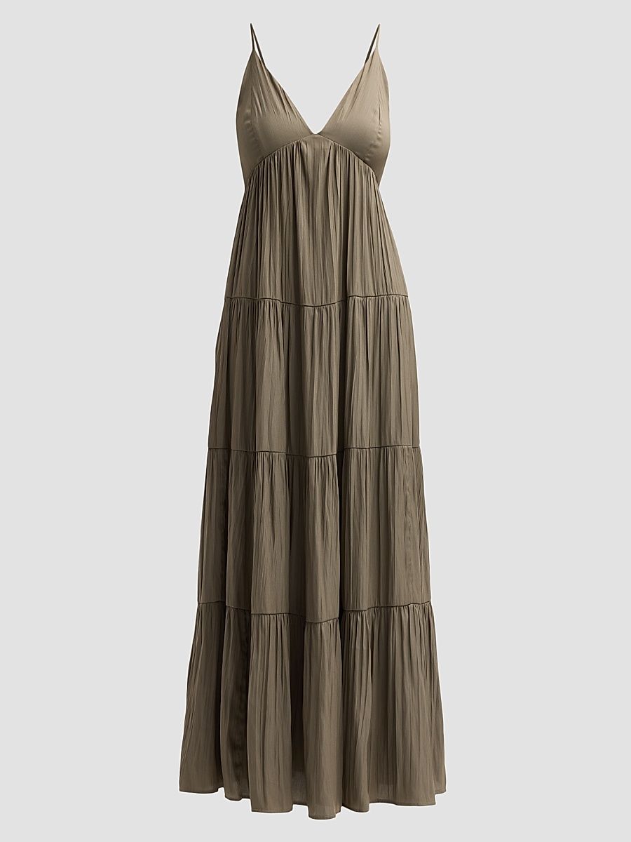 Women's Lua Tiered Satin Maxi Dress - Smokey Olive - Size XL