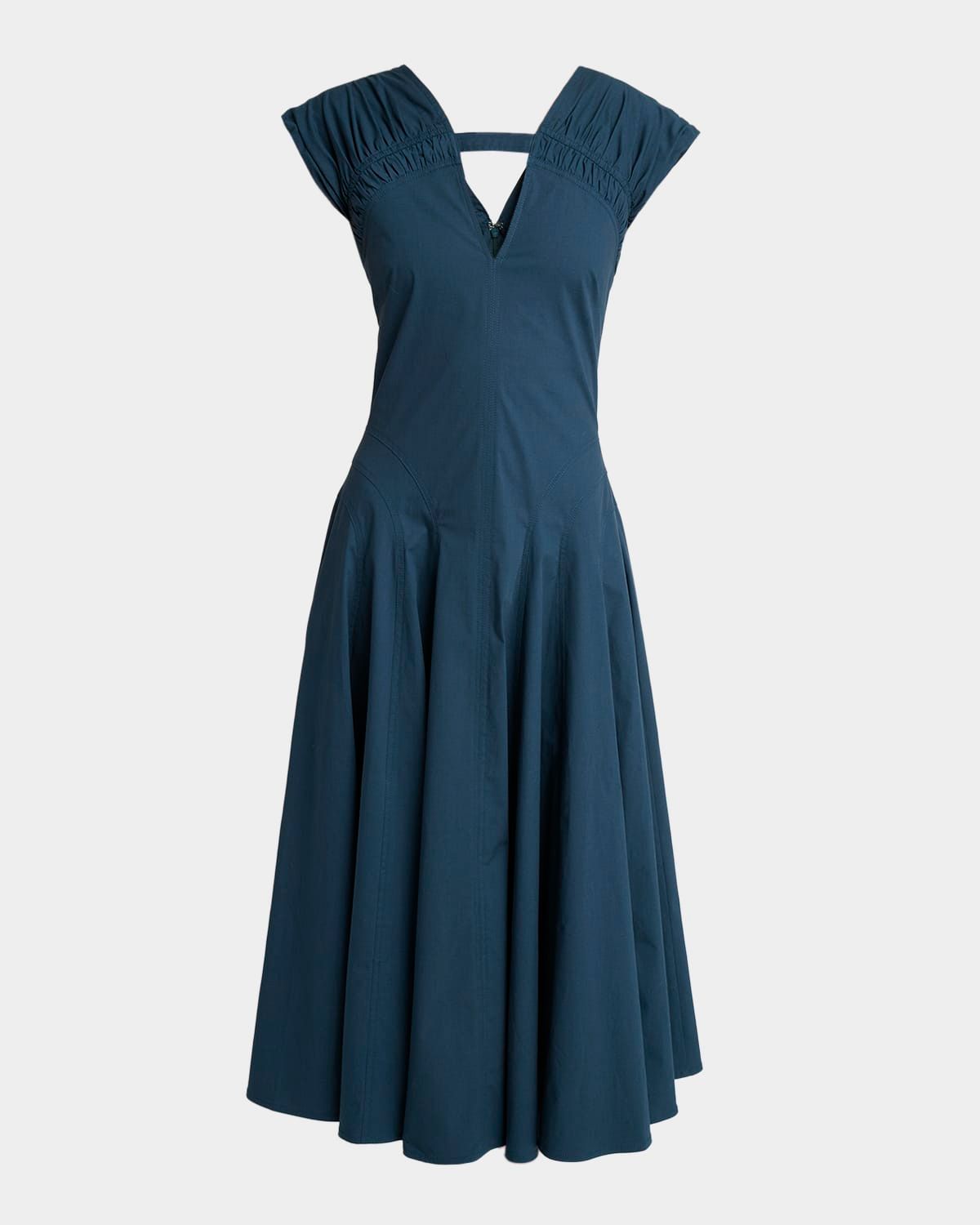 Manoela Poplin V-Neck Midi Dress