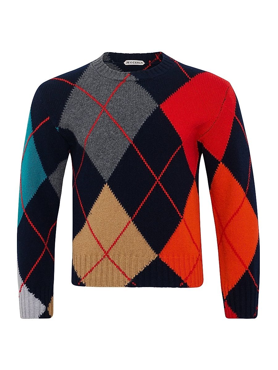 Men's JWA x Pringle Argyle Crewneck Knit Sweater - Navy - Size Large