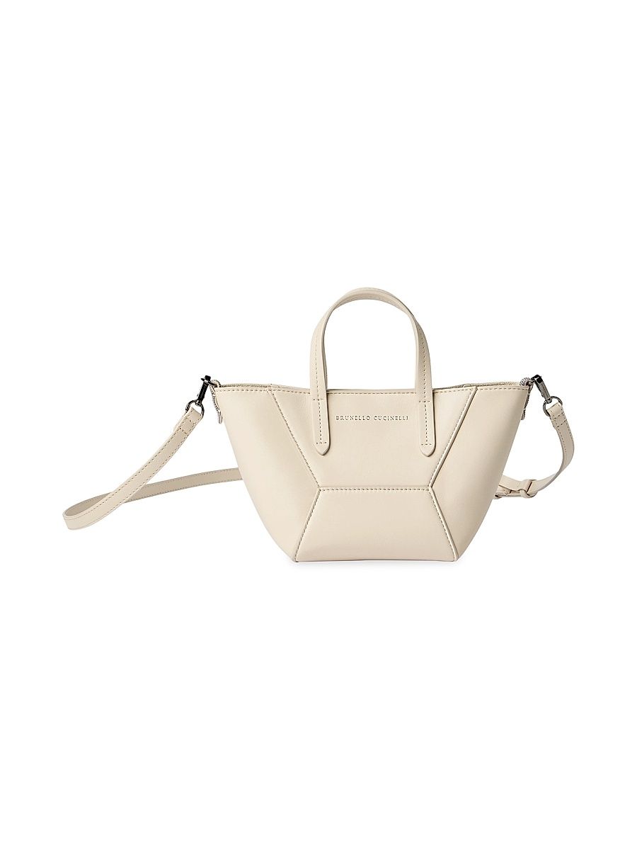 Women's Duo Mini Top Handle Bag in Calfskin with Monili - Ivory