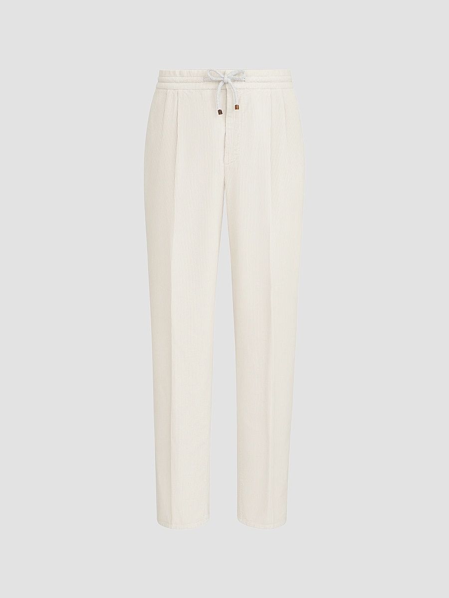 Men's Garment-Dyed Trousers in Cotton Corduroy - Off White - Size 46