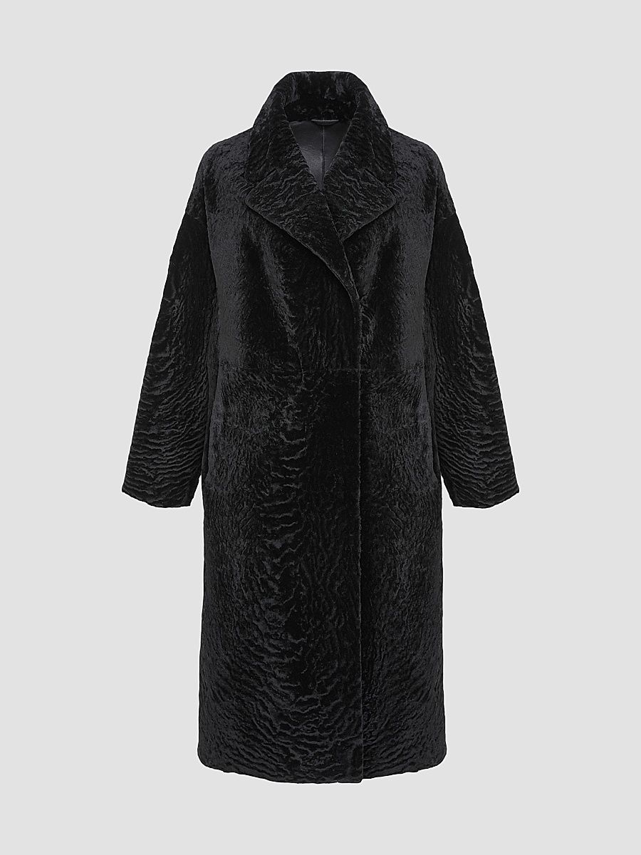 Women's Reversible Textured Shearling Lamb Coat - Black - Size Small