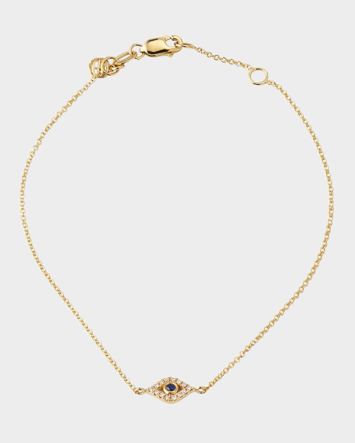 14K Yellow Gold and Diamond Small Bezel Evil Eye Bracelet