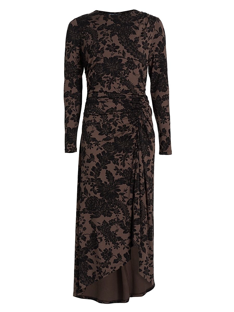 Women's Theodora Printed Ruched Midi-Dress - Dark Lichen Black - Size Medium