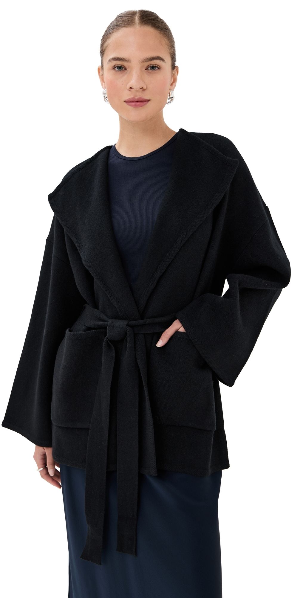 Sablyn Coline Belted Patch Pocket Cardigan Black L
