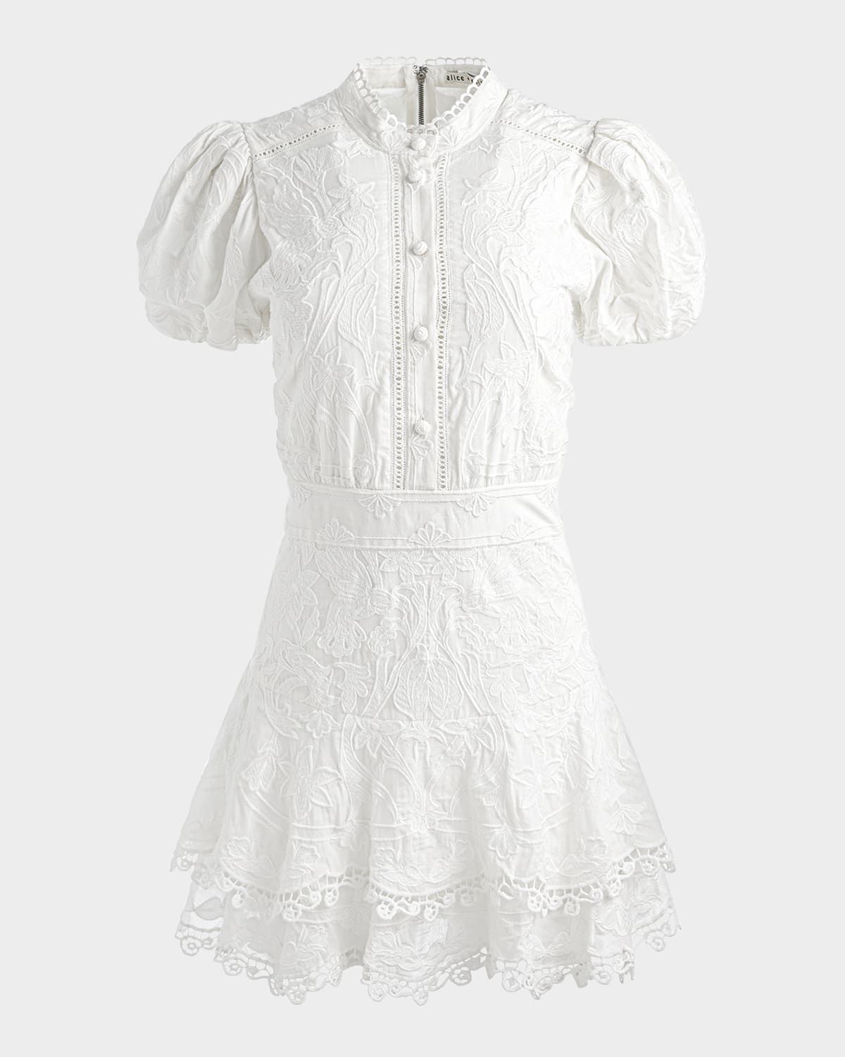 Loryn Embroidered Puff-Sleeve Shirtdress