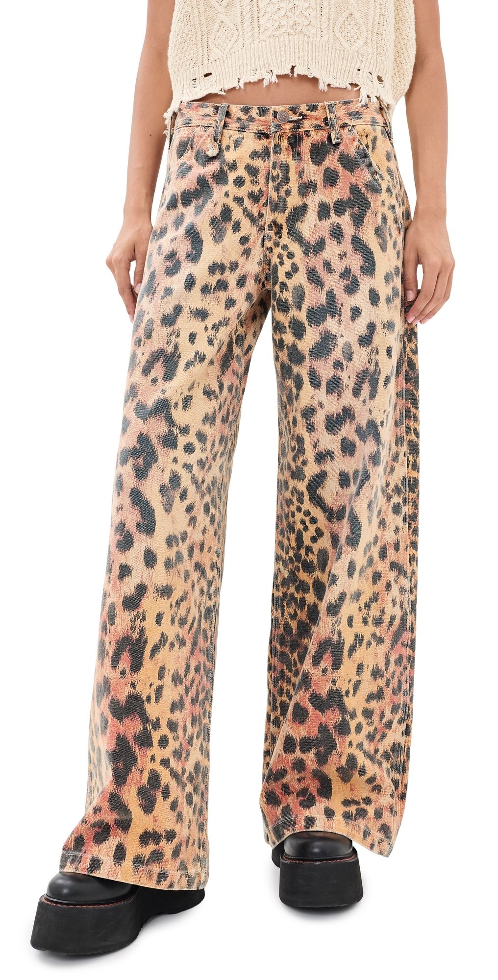 R13 D'arcy Flare Carpenter Pants Vintage Orange Leopard 24