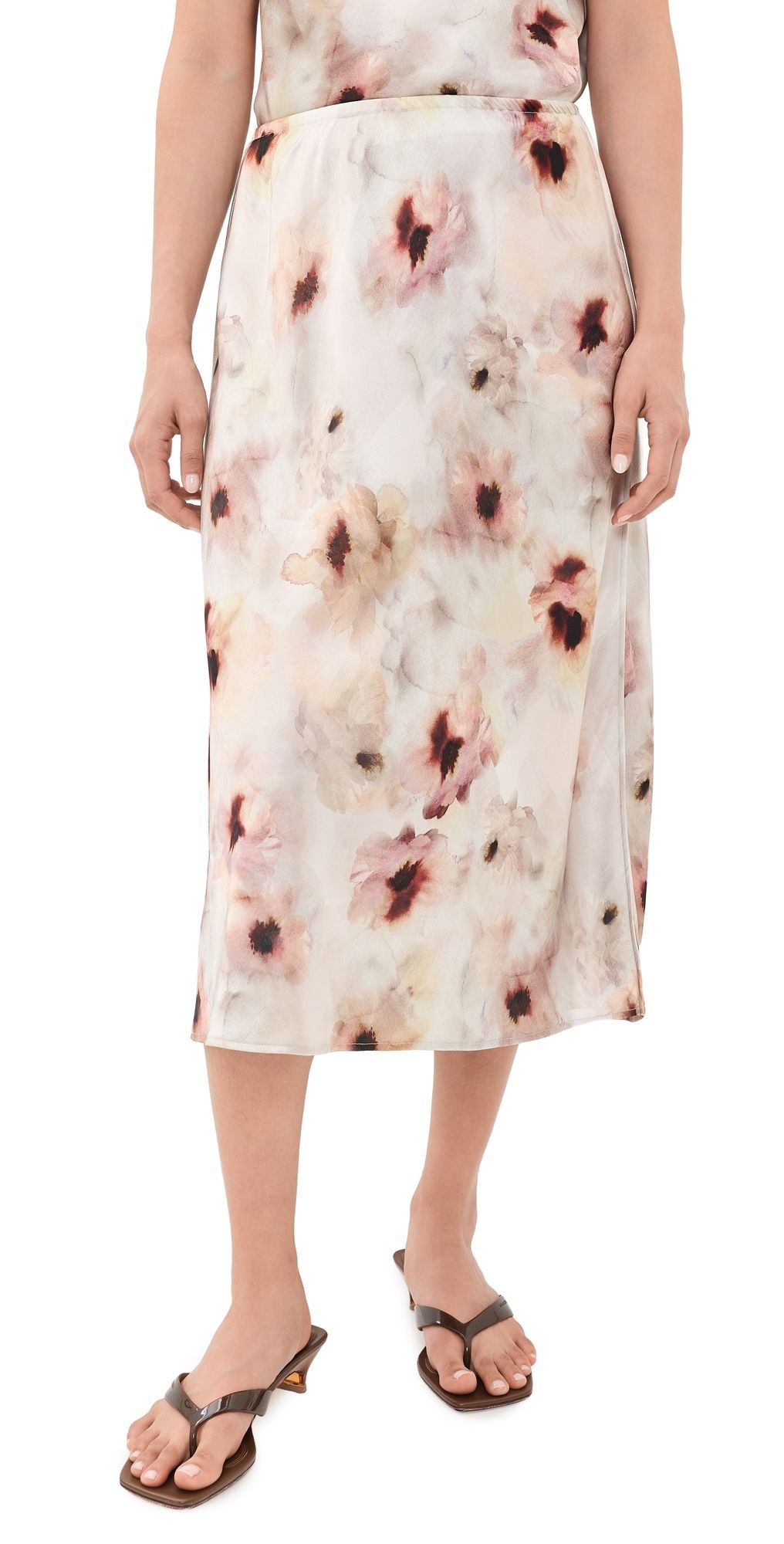 Vince Watercolor Floral Slip Skirt soft peony XL