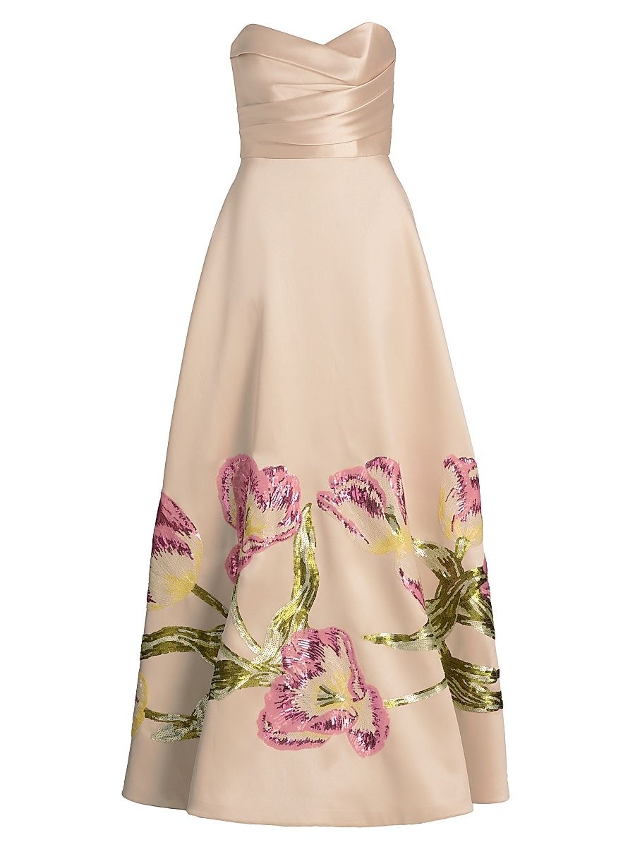 Women's Tulip-Sequined Strapless Gown - Champagne - Size 12