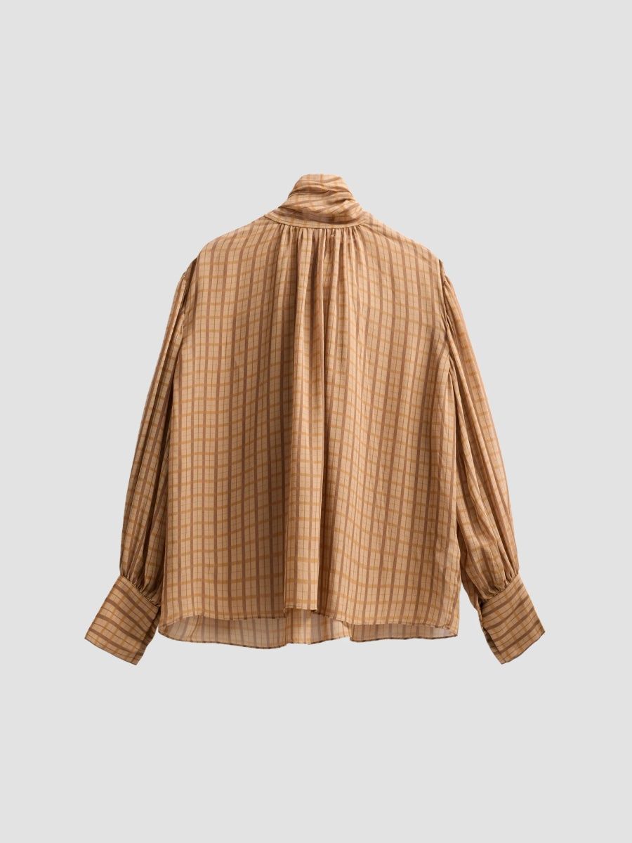 FRAME Women's The Lantern Blouse - Taupe Multi Plaid - Size XS