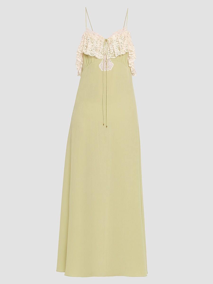 Women's Lace & Silk Maxi Dress - Dusty Green - Size 4
