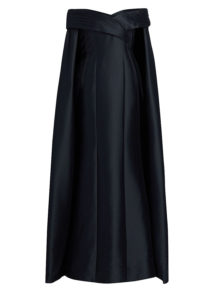 Women's Mikado Off-The-Shoulder Cape Gown - Navy - Size 6