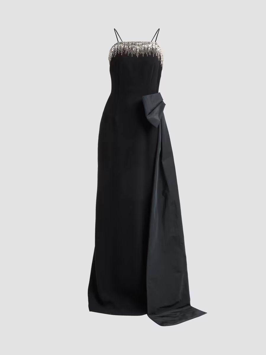 Teri Jon by Rickie Freeman Women's Taffeta Embellished Side Bow Gown - Black - Size 0