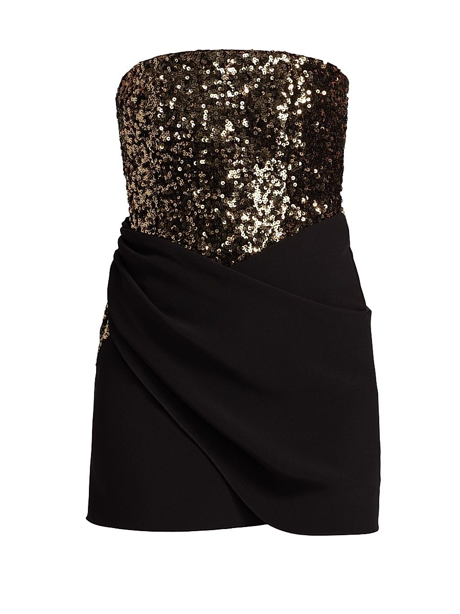 Women's Sequined Crepe Strapless Minidress - Gold Black Combo - Size 10
