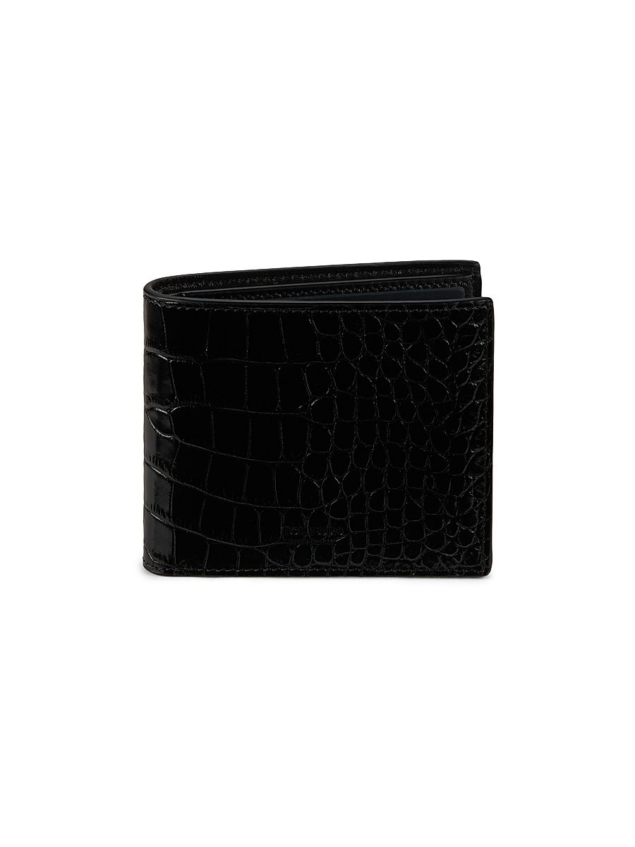Men's Croc-Embossed Bifold Wallet - Black