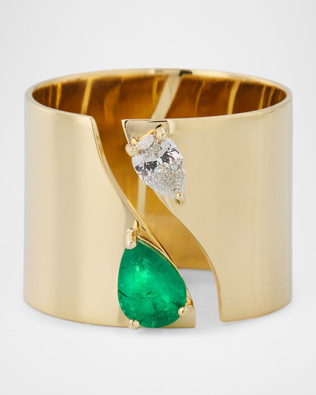 Green Emerald and Pear Diamond Cigar Band