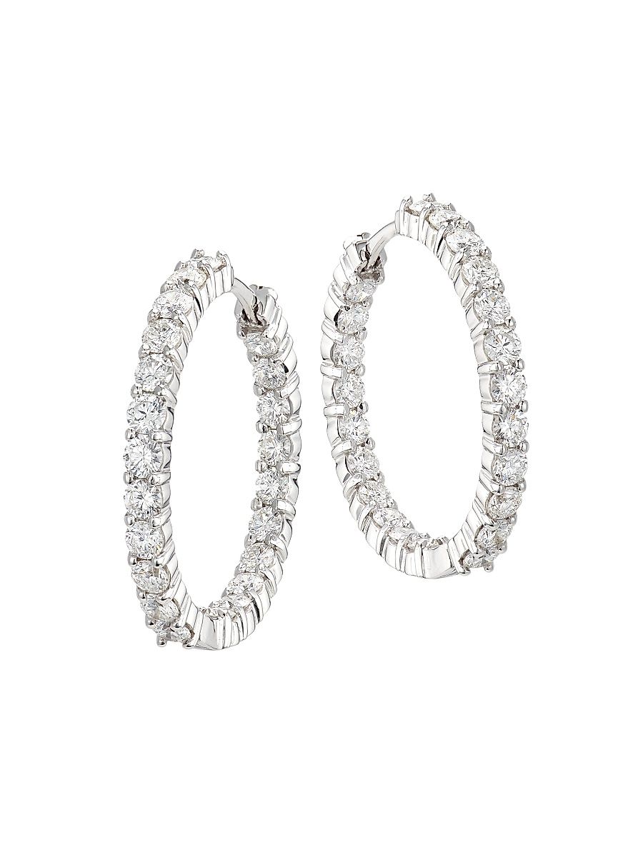 Women's 18K White Gold & 3.43 TCW Diamond Inside-Out Hoop Earrings/28MM - White Gold