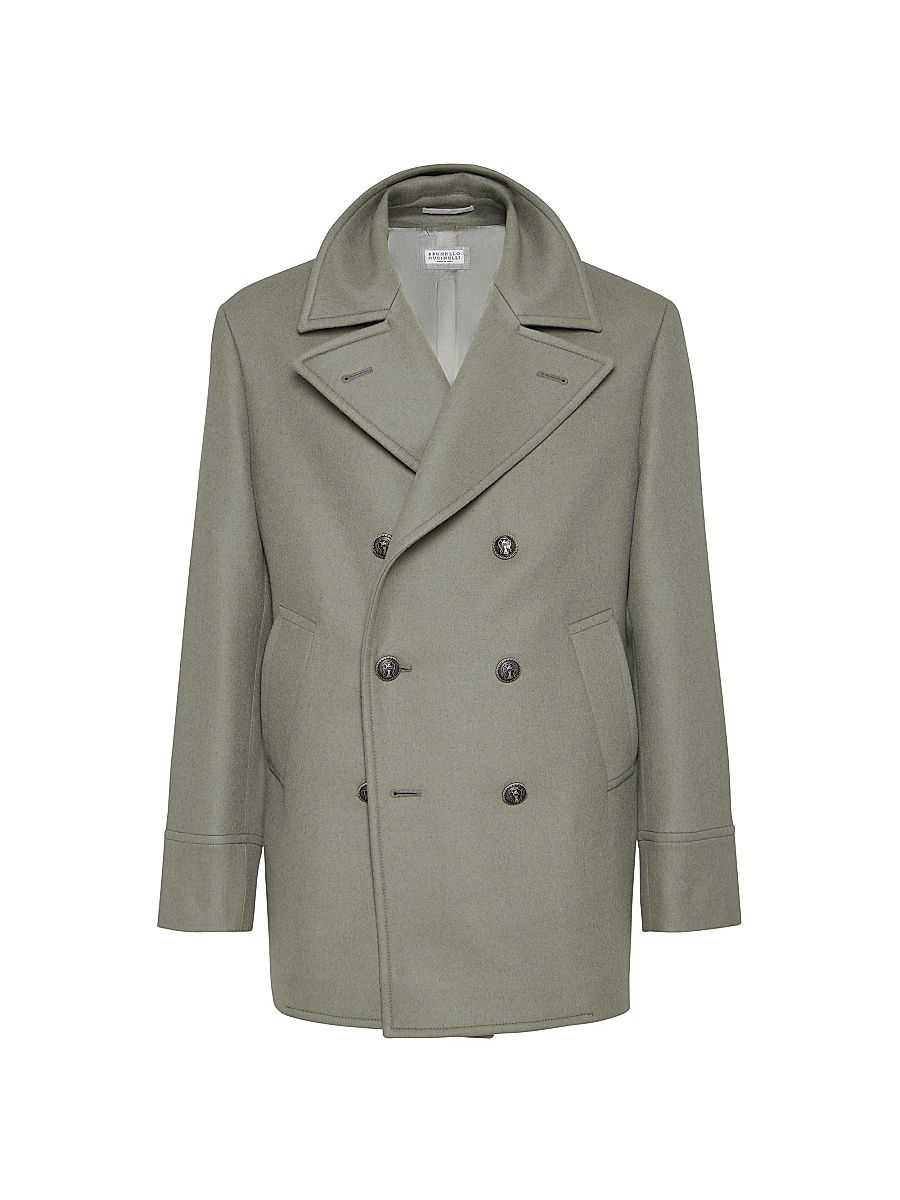 Men's Wool Flannel Double Cloth Pea Coat - Khaki - Size 32