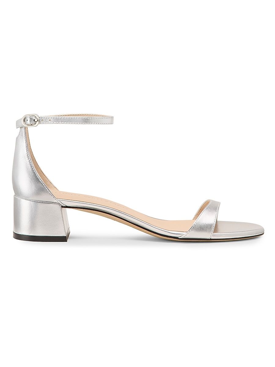 Women's Nudist 35MM Block-Heel Sandals - Silver - Size 7.5