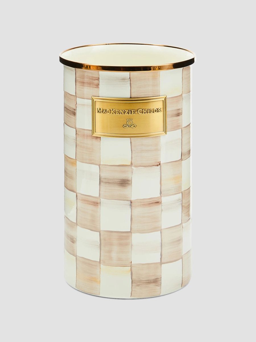 MacKenzie-Childs Mocha Check Steel & Enamel Utensil Holder