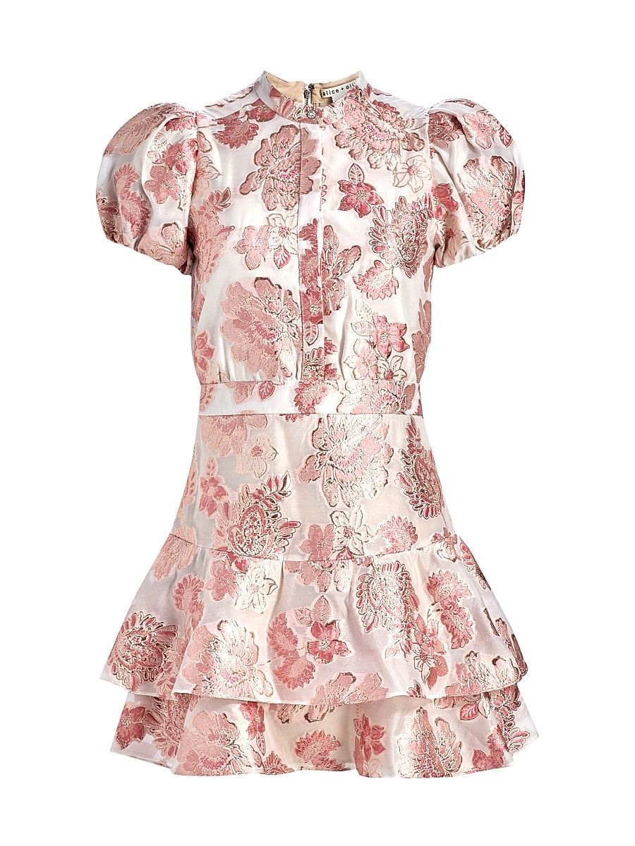 Women's Loryn Metallic Brocade Tiered Minidress - English Rose - Size 14