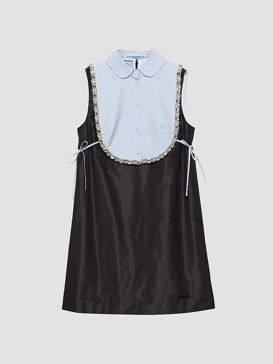 Women's Embroidered Taffeta Mini-Dress - Black - Size 10