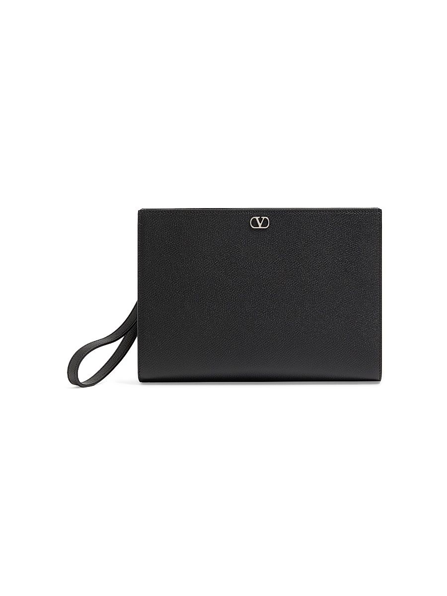 Men's VLogo Signature Grainy Calfskin Pouch - Black