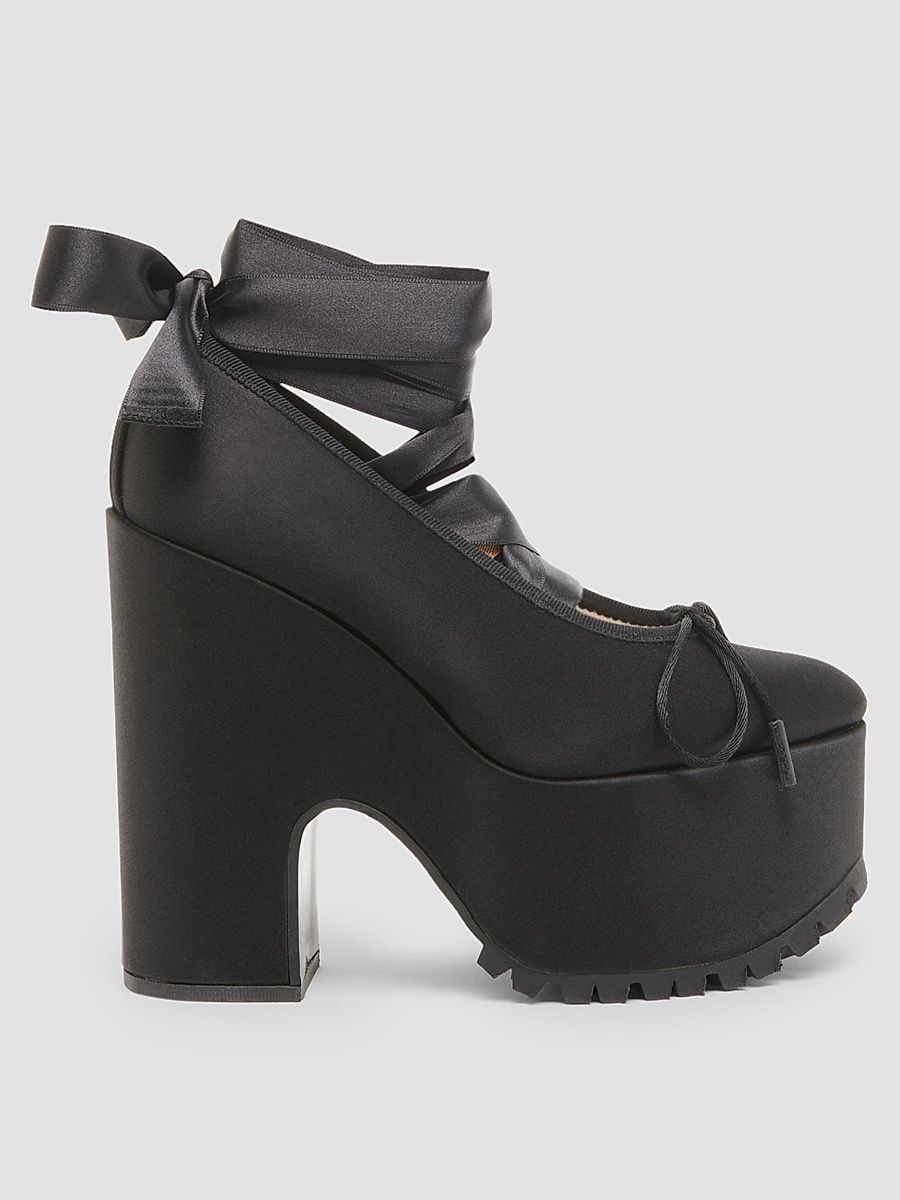 Women's Ballerina Satin 145MM Platform Pumps - Black - Size 10