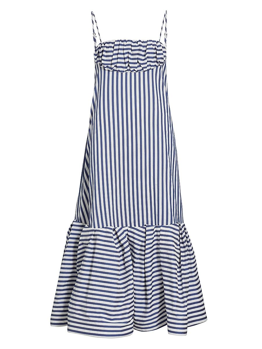 Women's Cami Striped Cotton-Blend Maxi Dress - Blue Stripe - Size 10