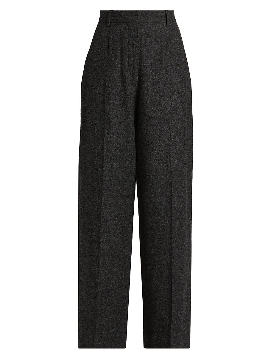 Women's Wide-Leg Flannel Trousers - Charcoal Melange - Size 6