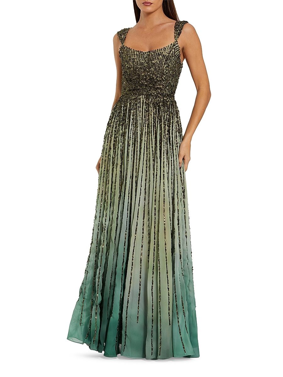 Women's Petite Beaded Ombré A-Line Gown - Patina Green - Size 12