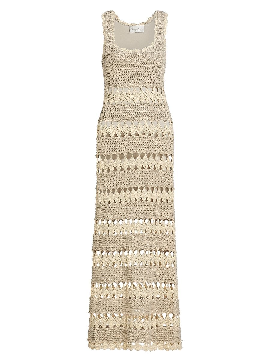 Women's Joan Knit Maxi Dress - Metallic Ivory Crochet - Size Large