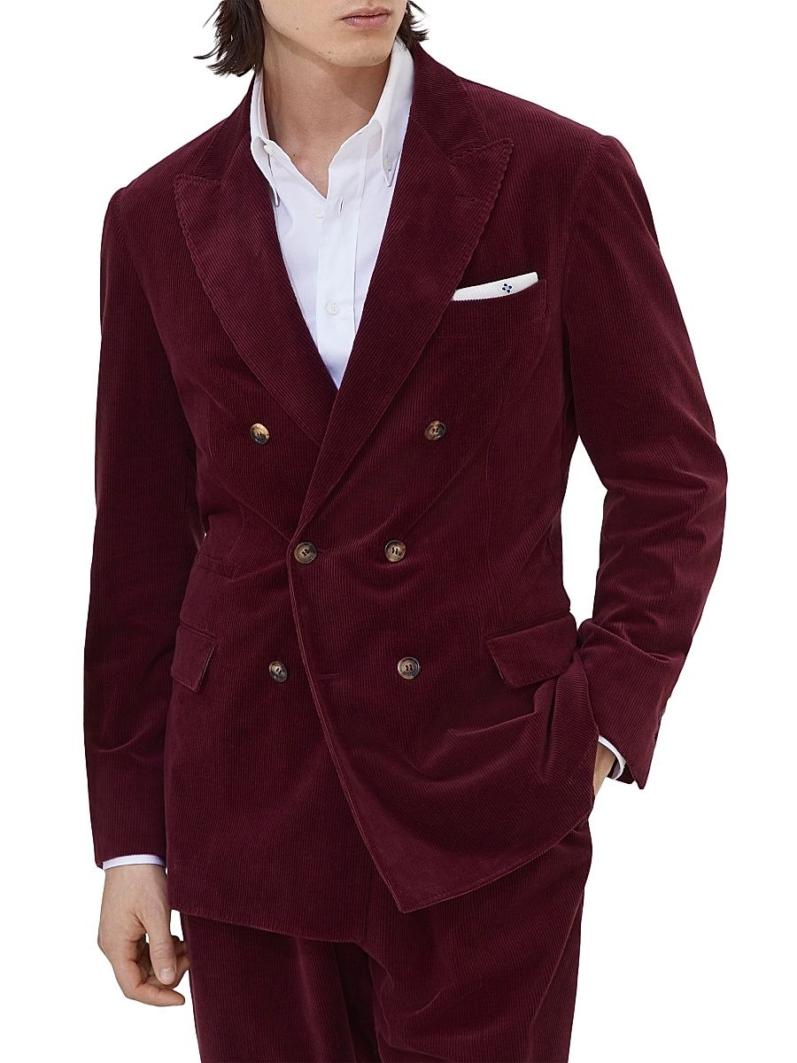Men's Corduroy One and a Half Breasted Deconstructed Blazer - Amaranth Red - Size 44