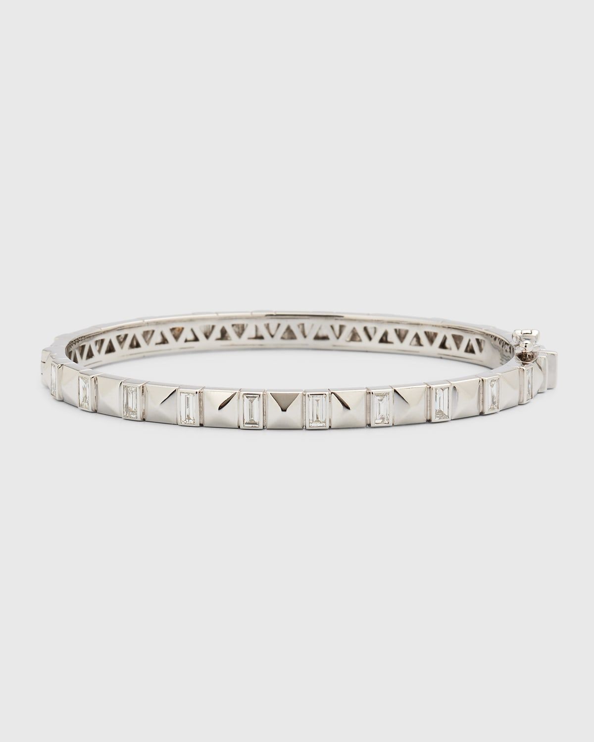 18K White Gold Baguette Diamond Pyramid Bangle, Size 17cm