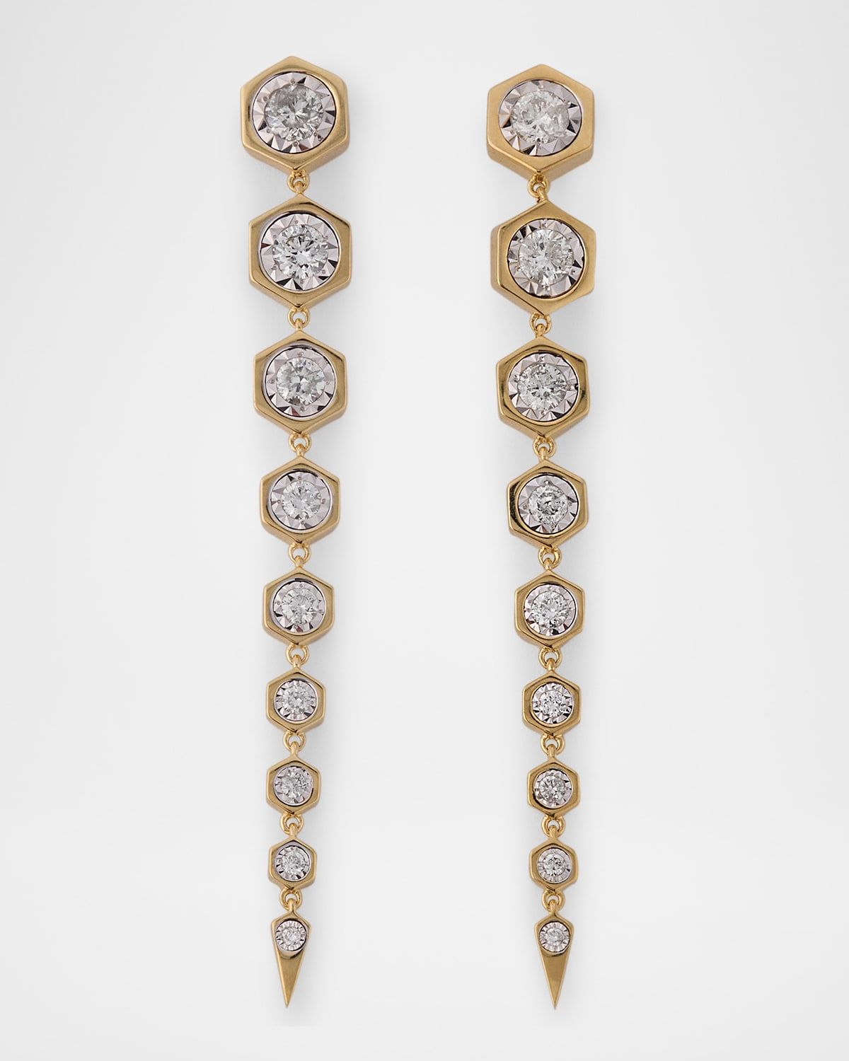 14K Yellow Gold Illusion Bezel Octagon Diamond Drop Earrings