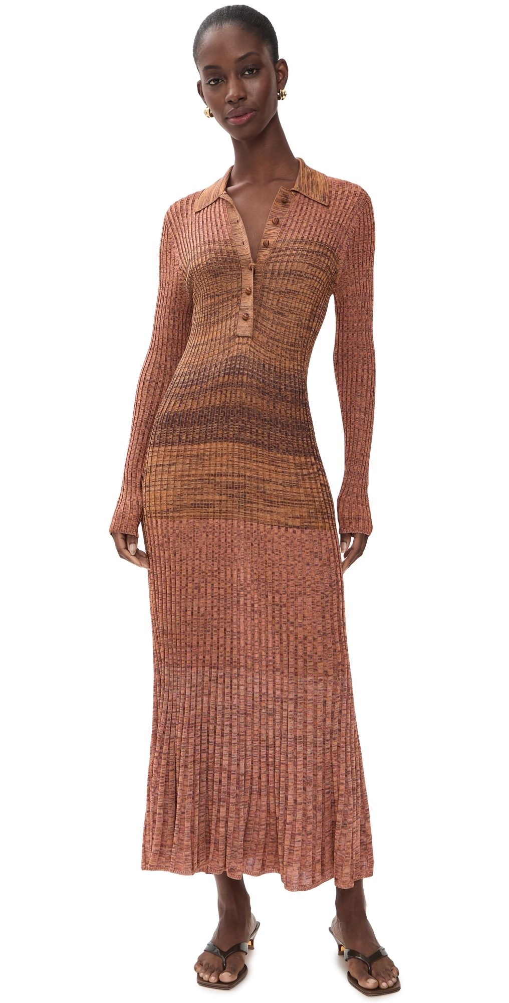 Zimmermann Mouline Rib Polo Midi Dress Chocolate Multi 0