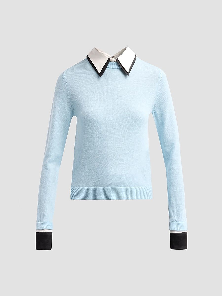 ALICE + OLIVIA Women's Porla Double Collar Sweater - Mineral Blue - Size XL