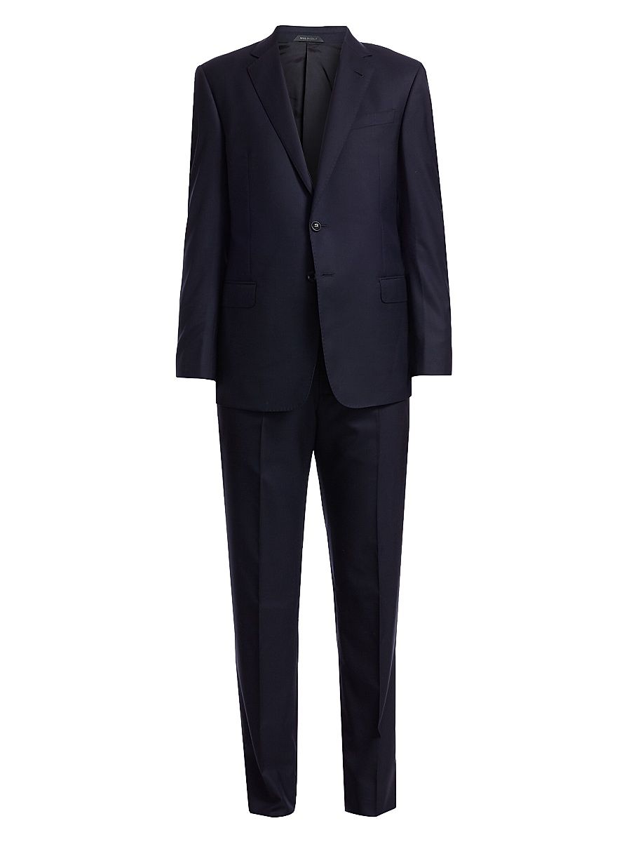Men's Single-Breasted Wool Suit - Navy - Size 44